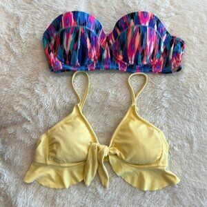 Xhiliration Yellow Strapless Style Swim Top Medium